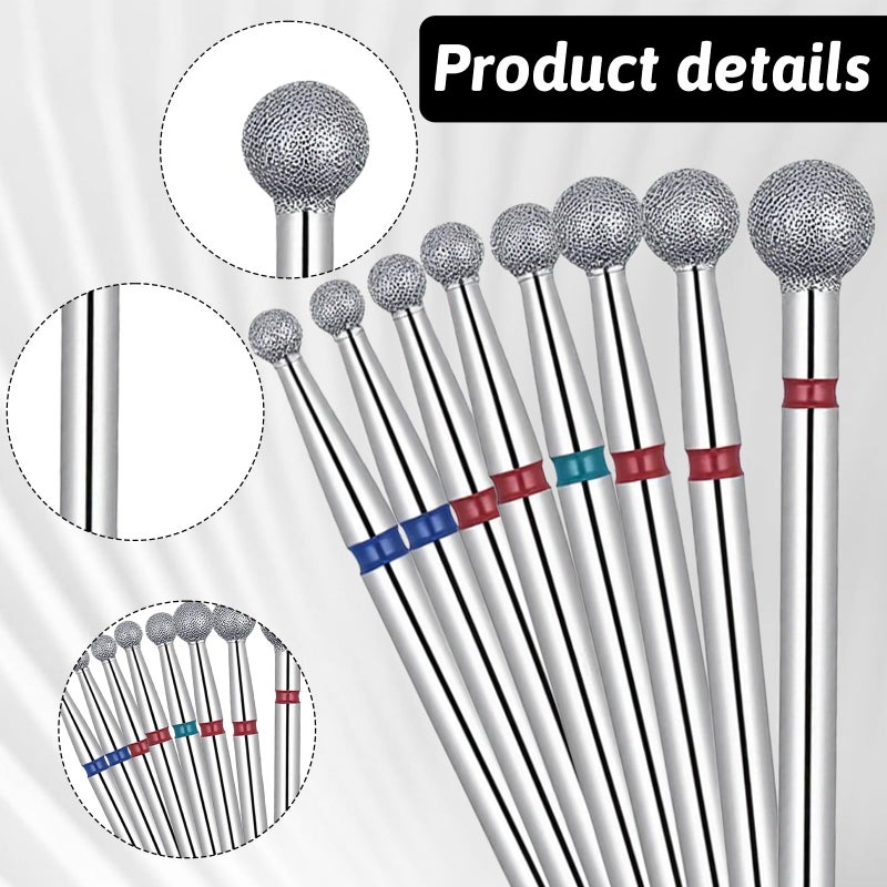 Alrhso 8 PCS Ball Bit Nail Drill Bit Sets for Cuticles Ball Drill Bits for Nails Various Sizes 3/32 Inch Professional Manicure Pedicure Nails Salon Tools for Nail Technician - Image 3
